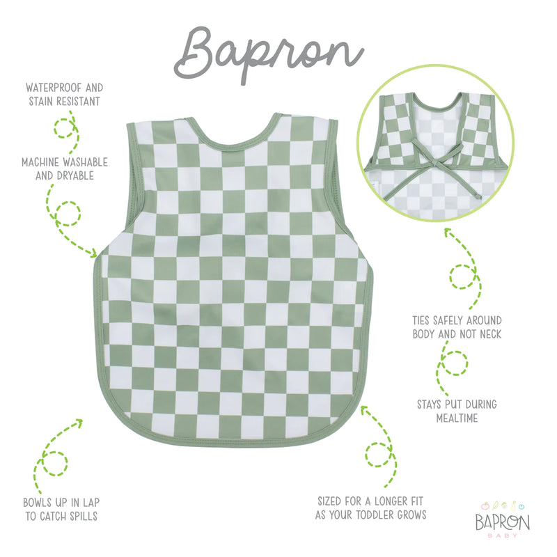Bapron Baby Bib - Sage Checker