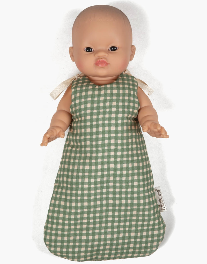 Doll Sleep Back - Green Gingham