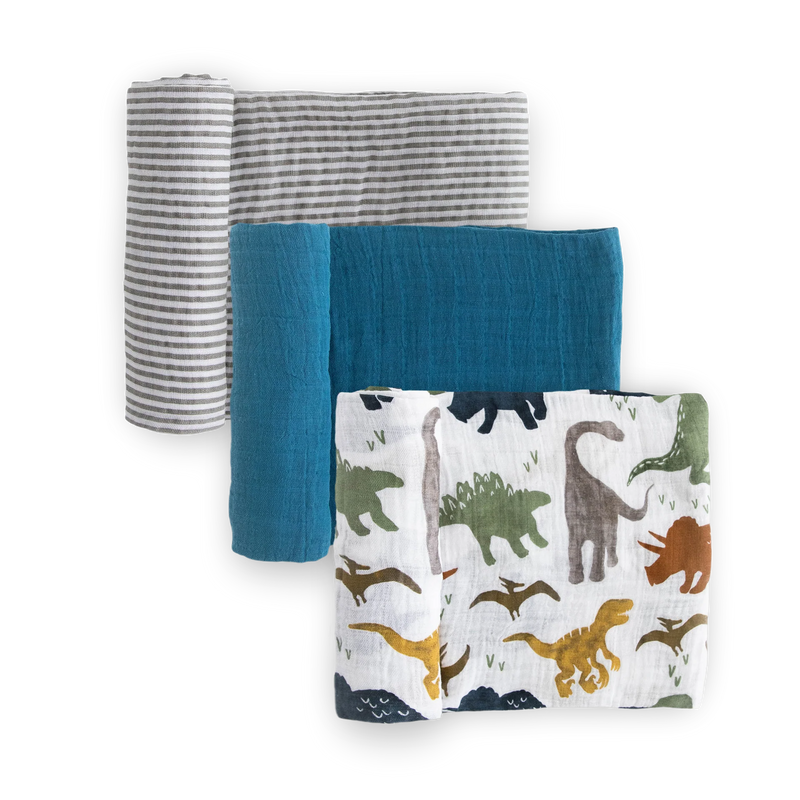 Muslin Swaddle Blanket 3 Pack - Dino Friends