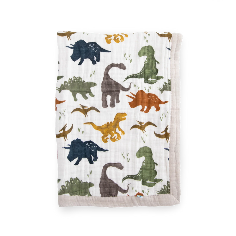 Cotton Muslin Baby Quilt - Dino Friends