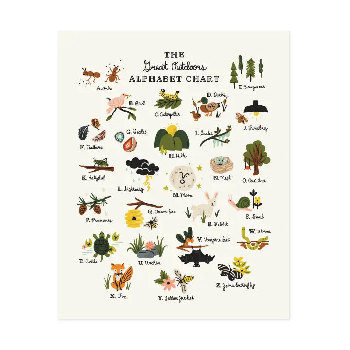Great Outdoors Animal Alphabet Art Print - 11x14