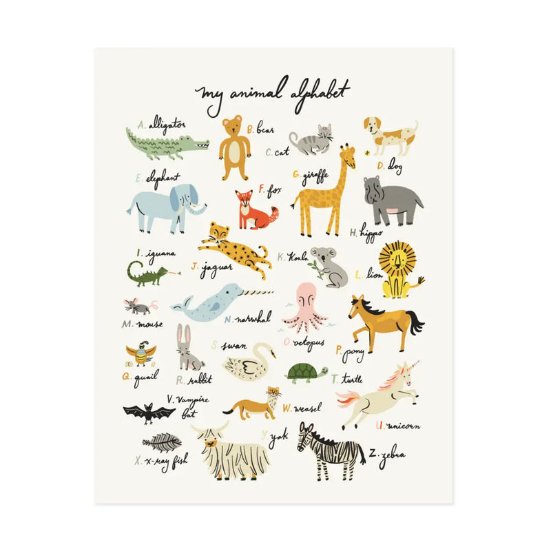 Animal Alphabet Art Print - 11x14